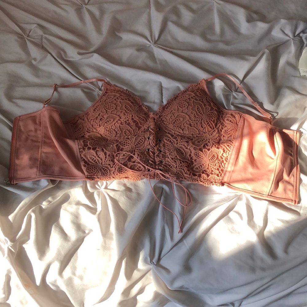 zippered back pink lace top